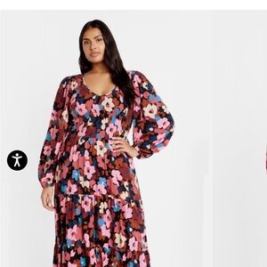City Chic Vintage Floral Long Sleeve Maxi Dress